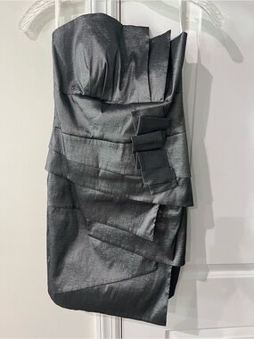 Jessica McClintock Strapless Metallic Charcoal Cocktail Dress